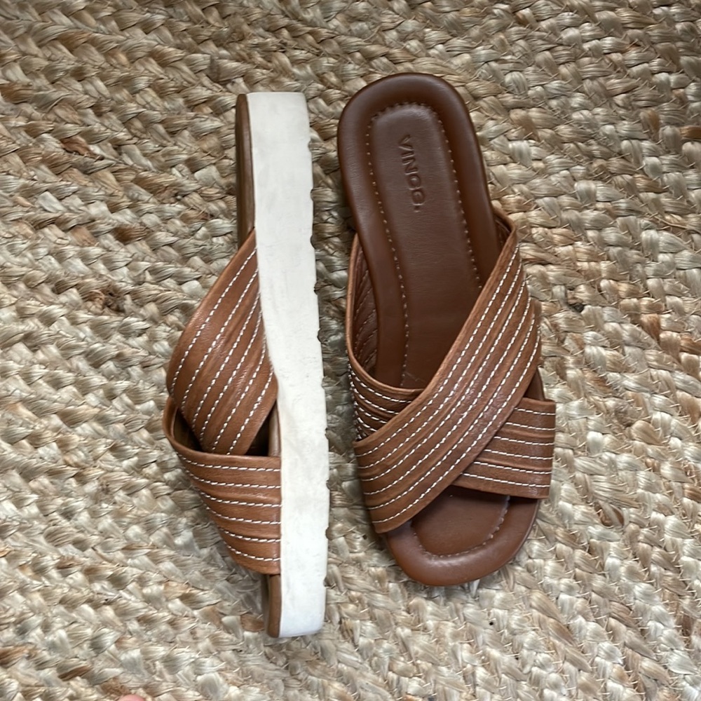 Vince Brown Crisscross Slide Sandals